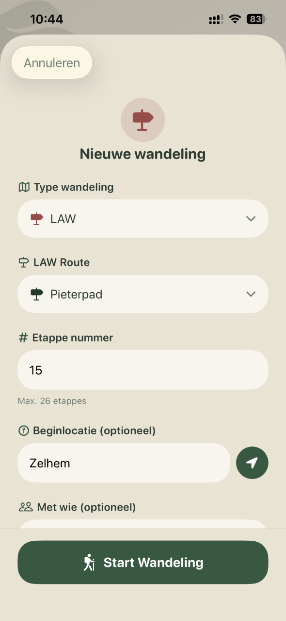 Wandeldagboek - Wandeling vastleggen